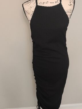 Fashion Nova Black Halter Ruched Midi Dress